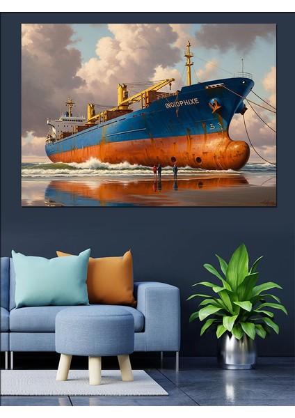Denizde Yüzen Büyük Yük Gemisi Dekoratif Kanvas - Mdf Ahşap Tablo fırsatları