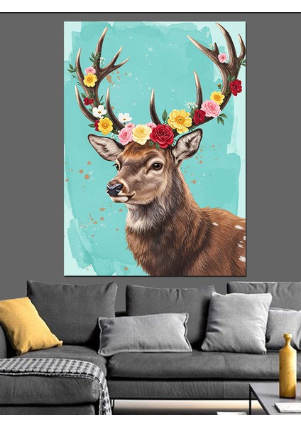 Geyik Kafası Boynuz Vahşi Dekoratif Kanvas - Mdf Ahşap Tablo modelleri