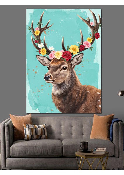 Geyik Kafası Boynuz Vahşi Dekoratif Kanvas - Mdf Ahşap Tablo fırsatları