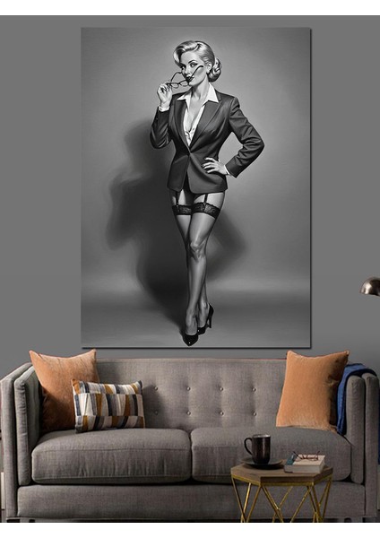 Siyah Beyaz Seksi Kadın Dekoratif Kanvas - Mdf Ahşap Tablo