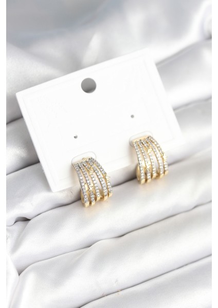 Kaburga Model Zirkon Taşlı Pirinç Kadın Küpe