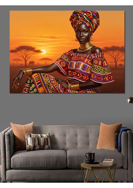 Afrika Manzarasında Etnik Kıyafetli Kadın Dekoratif Kanvas - Mdf Ahşap Tablo modelleri