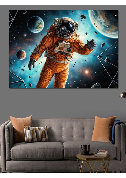 Evrende Yüzen Astronot Soyut Çalışma Dekoratif Kanvas - Mdf Ahşap Tablo fiyatları