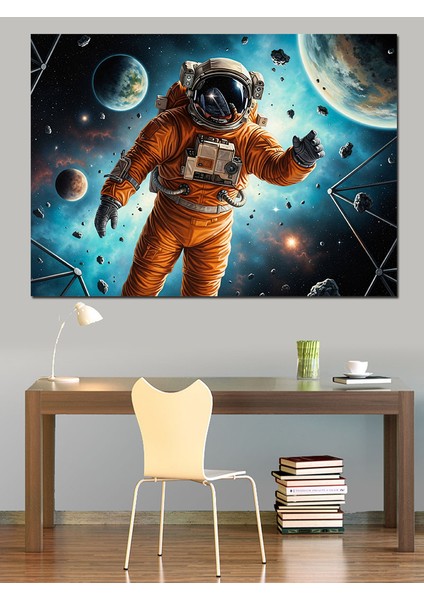 Evrende Yüzen Astronot Soyut Çalışma Dekoratif Kanvas - Mdf Ahşap Tablo modelleri