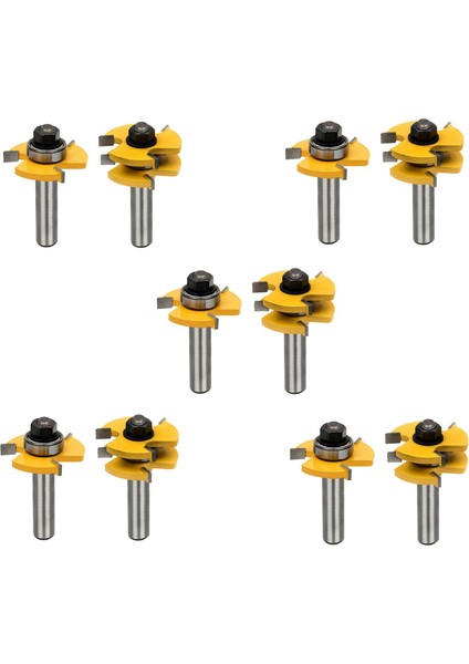 Dil ve Oluk Seti Yönlendirici Bit Seti Ahşap Kapı Döşeme 3 Diş Ayarlanabilir 1/2 Inç Şaft T Şekli (10 Adet) (Yurt Dışından)