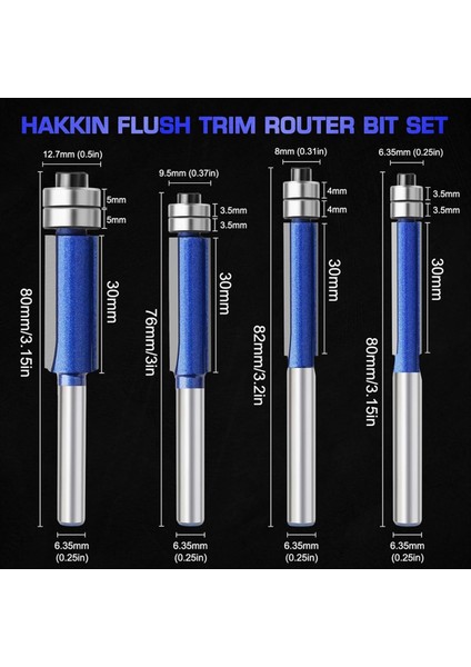 4pc Düz Yönlendirici Bits1/4 Inç Shank Alt Üst Rulman Floş Trim Yönlendirici Bit Seti Bitlik Ahşap Işlemesi Için (Yurt Dışından) modelleri