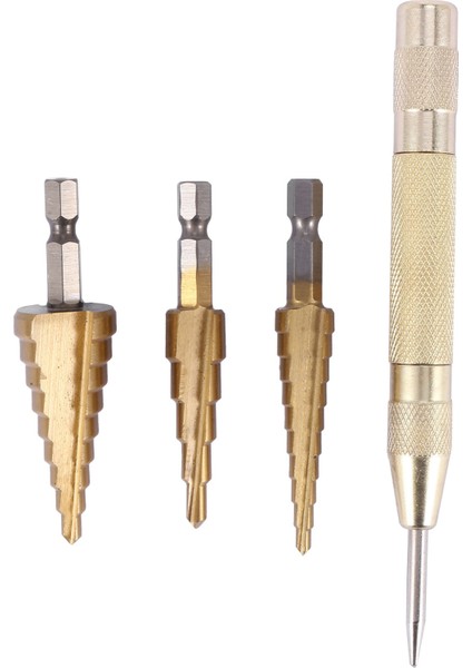 3 Pcs Hss Titanyum Adım Matkap Bit Seti ve 1 Pcs Otomatik Merkez Punch (Yurt Dışından)