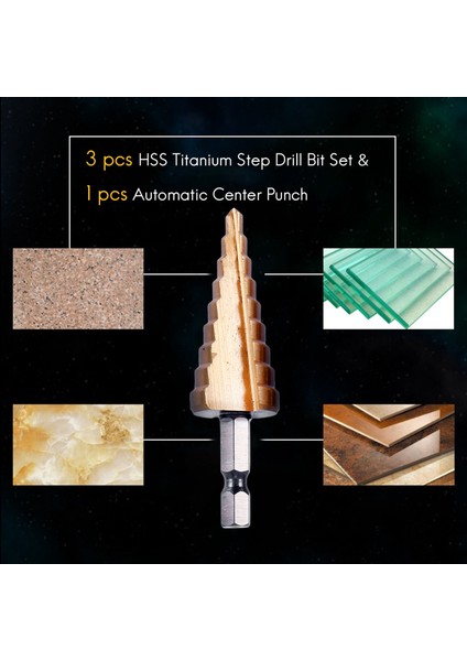 3 Pcs Hss Titanyum Adım Matkap Bit Seti ve 1 Pcs Otomatik Merkez Punch (Yurt Dışından) fiyatları