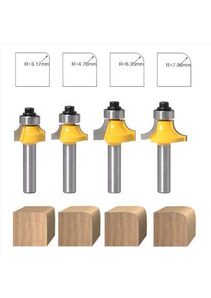 4pcs 8mm Shank Roundover Touter Bit Set-Wood Working Freze Kesici Kenar Yuvarlama ve Pahlatma (Yurt Dışından) indirimleri