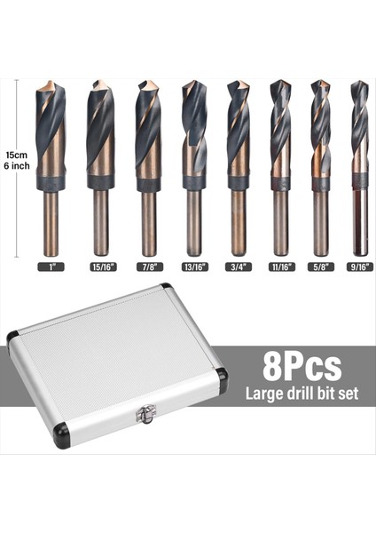 8 Adet Gümüş ve Deming Matkap-Bit Seti Azaltılmış Şaft Matkap Bit Seti 1/2 Inç Çapında Shank 9/16 Inç Ila 1 Inç Boyutlarda (Yurt Dışından) modelleri
