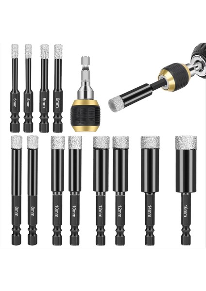 Elmas Matkap Bitleri Seti 12 Adet Kuru Elmas Deliği Hızlı Değişim Matkap Biti Tutucu Porselen Karo Cam Seramik Için (Yurt Dışından)