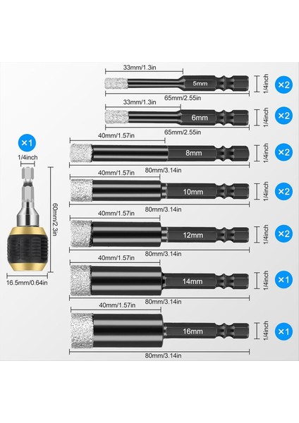 Elmas Matkap Bitleri Seti 12 Adet Kuru Elmas Deliği Hızlı Değişim Matkap Biti Tutucu Porselen Karo Cam Seramik Için (Yurt Dışından) modelleri