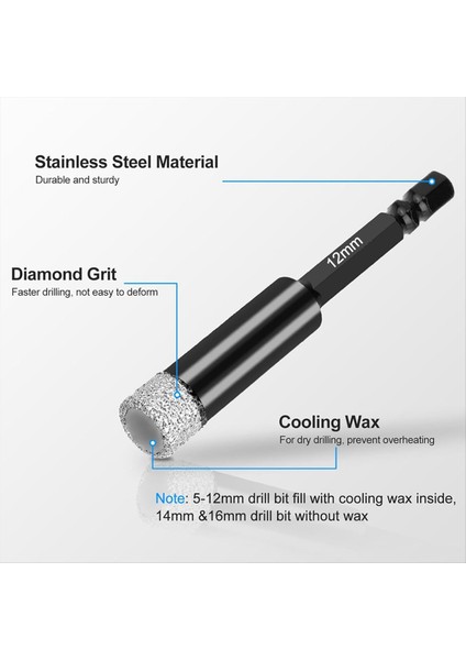 Elmas Matkap Bitleri Seti 12 Adet Kuru Elmas Deliği Hızlı Değişim Matkap Biti Tutucu Porselen Karo Cam Seramik Için (Yurt Dışından) fırsatları