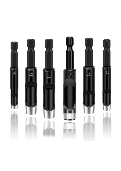 6pcs Hollow Punch Set Matkap Bitler -Leather Del Punch Aracı Esnek Matkap Bitleri Uzatma Altıgen Saplama Matkap Bit Seti (Yurt Dışından)