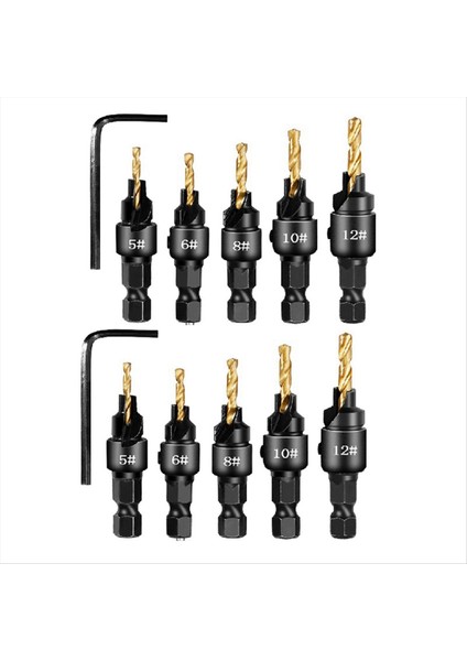 2 SETSX5PCS Countersunk Matkap Altıgen Saplama Çelik Delik Açıcı Set Ahşap Konik Delik Entegre Matkap Biti Altın (Yurt Dışından)