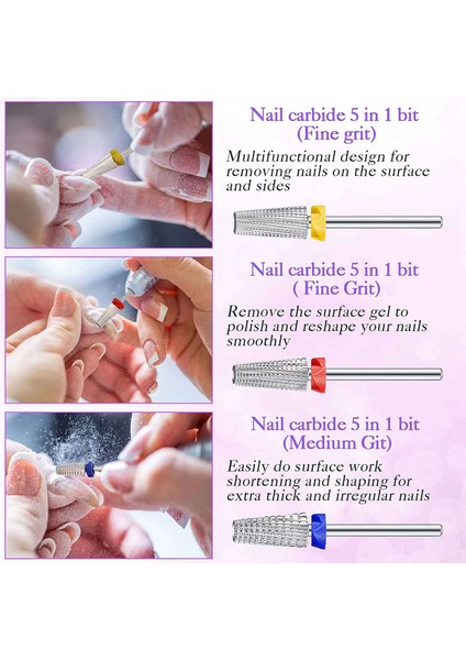 3 Adet Tırnak Karbür 5 In 1 Bit Çok Fonksiyonlu Konik Şekillendirilmiş Tırnak Matkabı Karbür Tırnak Matkap Ucu Her Ikisi Için Her Ikisi Için Her Ikisi Için (Yurt Dışından) fiyatları