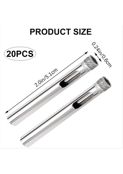 20 Paket Elmas Matkap Ucu Seti 6mm (1/4inch) Cam Porselen Seramik Karo Mermer Için Küçük Elmas Delik Testere Kiti (Yurt Dışından) modelleri