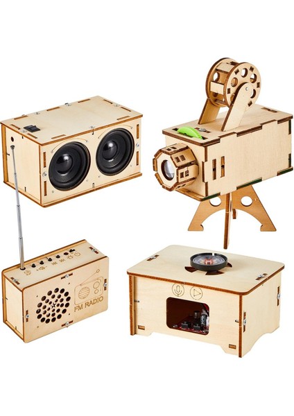 4 Set Ahşap Bulmaca Diy Zanaat Kiti Hoparlör Radyo Gramofon Projektör Lehimleme Uygulaması Diy Kitler (Yurt Dışından)