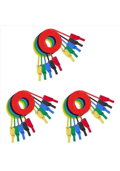 15PCS Muz Fiş Silikon Test Kurşunları 4 mm Tamamen Yalıtılmış Güvenlik Örtüslü Istiflenebilir Muz Tapı Uzantı Kablosu (Yurt Dışından)