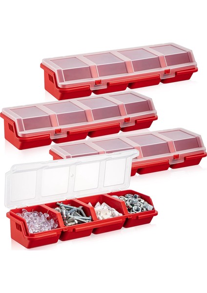4 Adet Vidalı Organizatörler ve Kilitli Depolama Kutuları Plastik Donanım Organizatör Kutusu Bölmeli Cıvata Organizatör Kırmızı (Yurt Dışından)