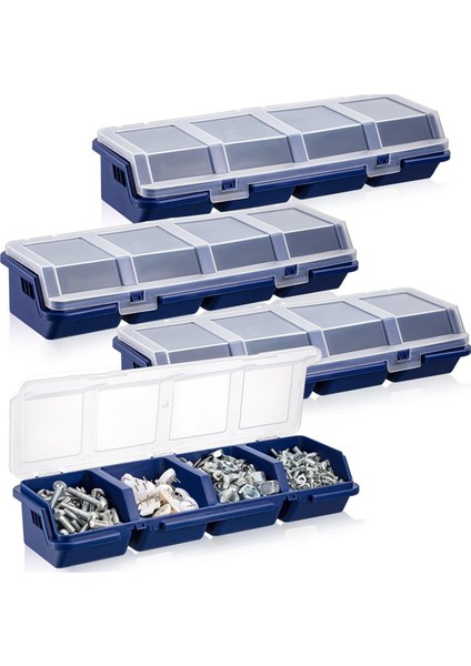 4 Adet Vidalı Organizatörler ve Kilitli Depolama Kutuları Plastik Donanım Organizatör Kutusu Bölmeli Cıvata Organizatör Mavisi (Yurt Dışından)