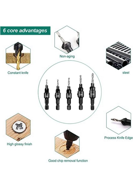 Counterk Woodworking Seti 5 Parça Countersunk Bit Set 8 Adet Ahşap Işleme Dıy Için Counterk Matkap (Yurt Dışından) indirimleri