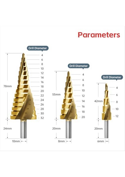 Adım Matkap Bit Seti 3pcs Titanyum Adım Matkap Bitler Metrik 4mm Ila 32MM HSS6542 Metal Ahşap Pvc B Için Matkap Bitleri (Yurt Dışından) modelleri
