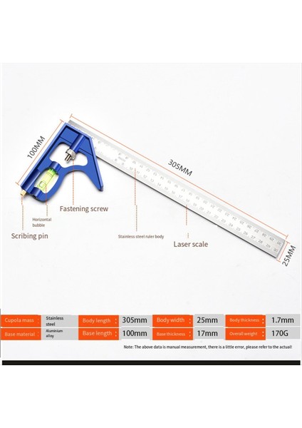 Kombinasyon Karesi 12 Inç 45-90 Derece Işaretleme Paslanmaz Çelik (Yurt Dışından) indirimleri