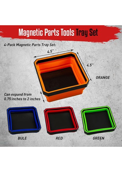 Katlama Manyetik Parça Araçları Tepsi Seti 4 Pack Foldable 4 5 Inç Kare Silikon Kaseler Çift Taraflı Manyetik Bazlı (Yurt Dışından) fiyatları