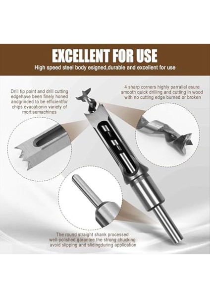 8pcs Ahşap Işleme Kare Delik Matkap Bitleri Ahşap Mortisas Keski Kare Delik Mortising Kesme Matkap Bit (Yurt Dışından) fiyatları