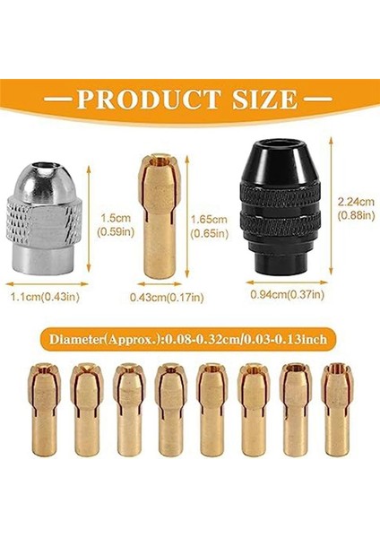 12PCS 0 8-3 2mm Anahtarsız Matkap Ayakkabı Seti 1/32 Ila 1/8 Inç Değiştirme Döner Alet Zımparalama Davul 8 Boyutları Matkap Alet Seti (Yurt Dışından) modelleri