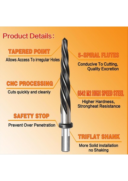 9/16INCH Çelik Reamer M2 Hss Çelik Alaşım Ahşap Plastik Hizalama Büyük Delik Için Konik Rayma - 5 Spiral Flüt (Yurt Dışından) modelleri