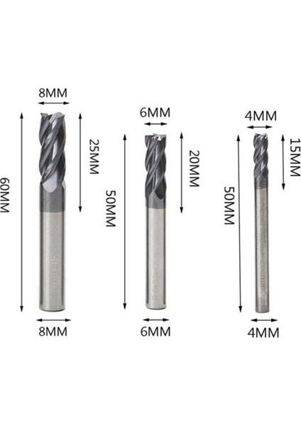 6pcs 4 6 8 mm Karbür Uç Değirmen 4 Flüt Uç Değirmen Seti Freze Kesici Alet Kiti (Yurt Dışından) fiyatları