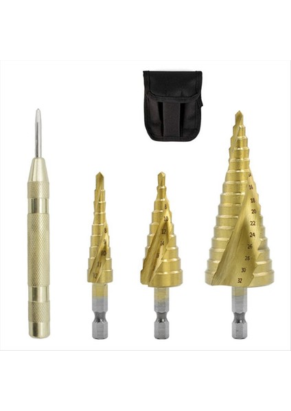 Spiral Basamaklı Matkap Altıgen Kolu 4 Adet Altıgen Kademeli Matkap Delme Elbisesi Plastik ve Metal Plakalar Için Uygundur (Yurt Dışından)