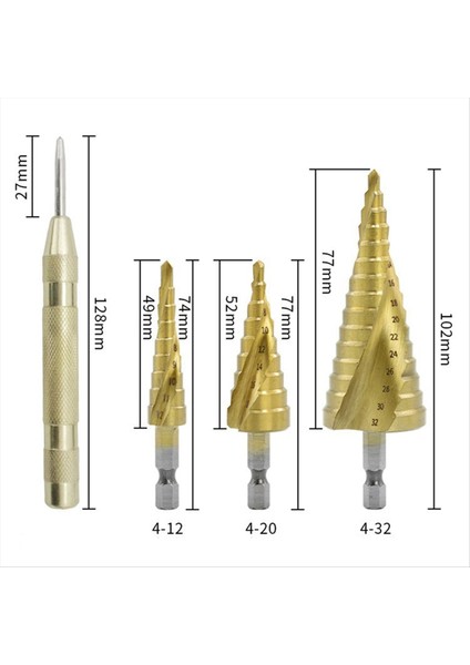Spiral Basamaklı Matkap Altıgen Kolu 4 Adet Altıgen Kademeli Matkap Delme Elbisesi Plastik ve Metal Plakalar Için Uygundur (Yurt Dışından) fiyatları