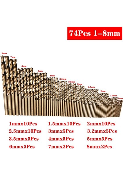 74PCS Hss-Co 1-8mm Yüksek Hızlı Çelik M35 40-133MM Uzunluk Ahşap Metal Sondaj Yüksek Hızlı Çelik M35 Kobalt Bükülme Matkap Ucu (Yurt Dışından) modelleri