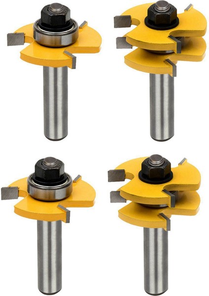 Dil ve Oluk Seti Yönlendirici Bit Seti Ahşap Kapı Döşeme 3 Diş Ayarlanabilir 1/2 Inç Sapı T Şekli Ahşap Işleme Aracı (4pcs) (Yurt Dışından)