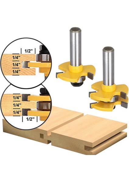 Dil ve Oluk Seti Yönlendirici Bit Seti Ahşap Kapı Döşeme 3 Diş Ayarlanabilir 1/2 Inç Sapı T Şekli Ahşap Işleme Aracı (4pcs) (Yurt Dışından) fiyatları