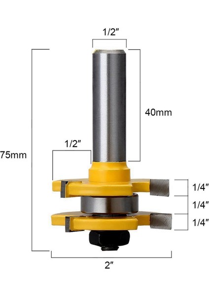 Dil ve Oluk Seti Yönlendirici Bit Seti Ahşap Kapı Döşeme 3 Diş Ayarlanabilir 1/2 Inç Sapı T Şekli Ahşap Işleme Aracı (4pcs) (Yurt Dışından) indirimleri
