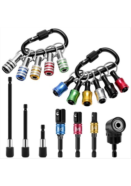 18PCS Bit Tutucu Anahtarlık Gadget&#39 Ları Dik Açılı Matkap Adaptörü 1/4inch 3/8inch 1/2inch Matkap Soket Adaptörü 11P Bit Tutucu (Yurt Dışından)
