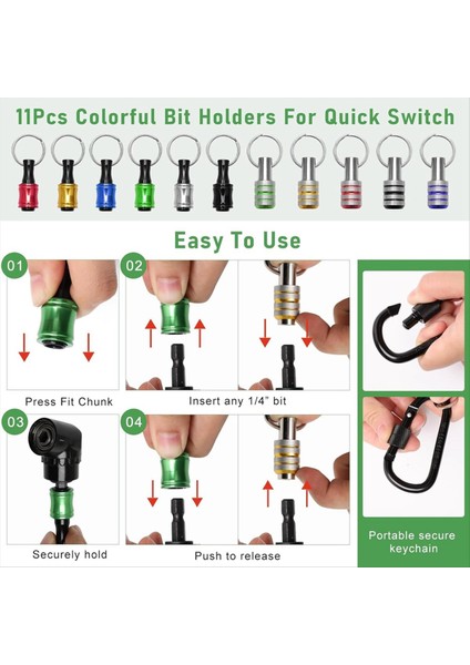 18PCS Bit Tutucu Anahtarlık Gadget&#39 Ları Dik Açılı Matkap Adaptörü 1/4inch 3/8inch 1/2inch Matkap Soket Adaptörü 11P Bit Tutucu (Yurt Dışından) fiyatları