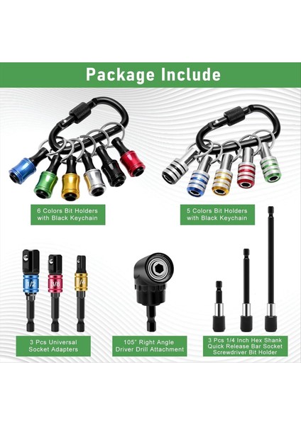 18PCS Bit Tutucu Anahtarlık Gadget&#39 Ları Dik Açılı Matkap Adaptörü 1/4inch 3/8inch 1/2inch Matkap Soket Adaptörü 11P Bit Tutucu (Yurt Dışından) modelleri