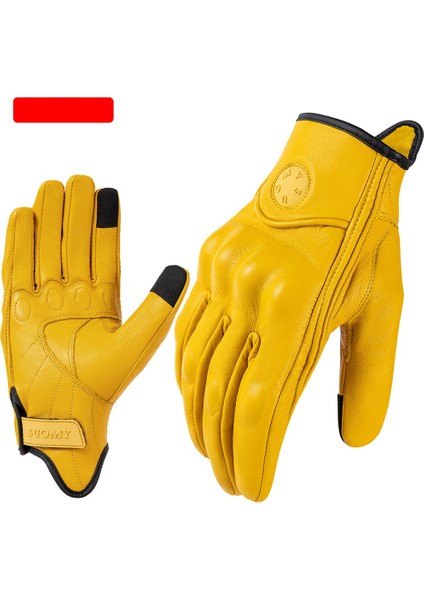 Retro Hakiki Deri Motosiklet Eldivenleri, Darbeye ve Düşmeye Dayanıklı Dokunmatik Ekranlı Motosiklet Sürüş Eldivenleri (Yurt Dışından)