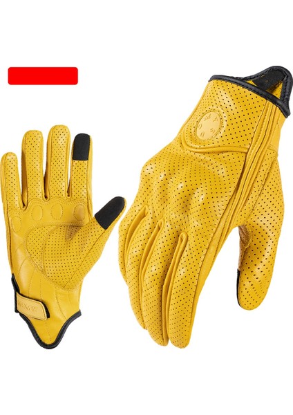 Retro Hakiki Deri Motosiklet Eldivenleri, Darbeye ve Düşmeye Dayanıklı Dokunmatik Ekranlı Motosiklet Sürüş Eldivenleri (Yurt Dışından)