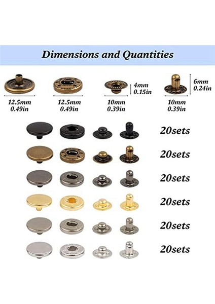 Deri Snap Taşıyıcılar Kiti 120 Set Metal Snap Düğmeleri Giysiler Bilezikler Ceketler Için 6 Ayar Aracı ile Bastılar (Yurt Dışından) fırsatları