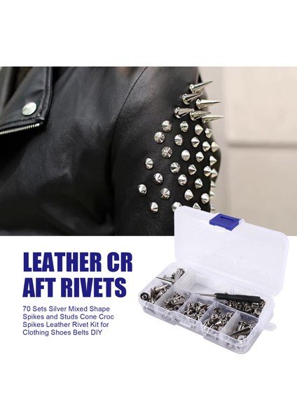 70 Set Gümüş Karışık Şekla Başikler ve Çıtçıtlar Koni Croc Spikes Giyim Ayakkabıları Için Deri Perçin Kiti Kemerler Dıy (Yurt Dışından) fırsatları