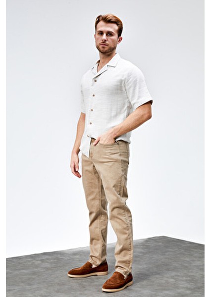 Erkek Bej Regular Fit Likralı Denim Boru Paça Kesim Kot Pantolon Benjamin fiyatları