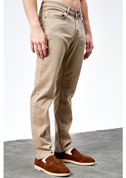 Erkek Bej Regular Fit Likralı Denim Boru Paça Kesim Kot Pantolon Benjamin indirimleri