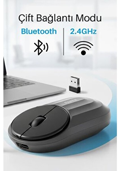 7657 Bluetooth + 2.4 Ghz Optik Şarj Edilebilir Sessiz Tuşlu Kablosuz Mouse fırsatları