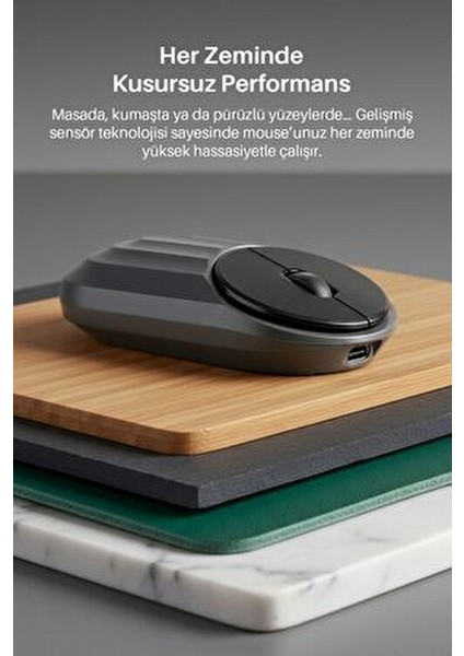 7657 Bluetooth + 2.4 Ghz Optik Şarj Edilebilir Sessiz Tuşlu Kablosuz Mouse